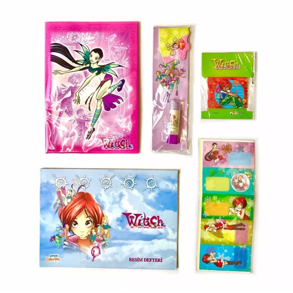 Y2K W.I.T.C.H. Vintage school stationery set notebook Stickers Cartoon Anime
